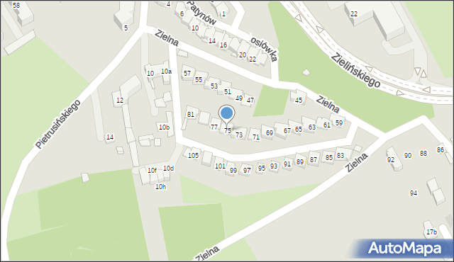 Kraków, Zielna, 75, mapa Krakowa