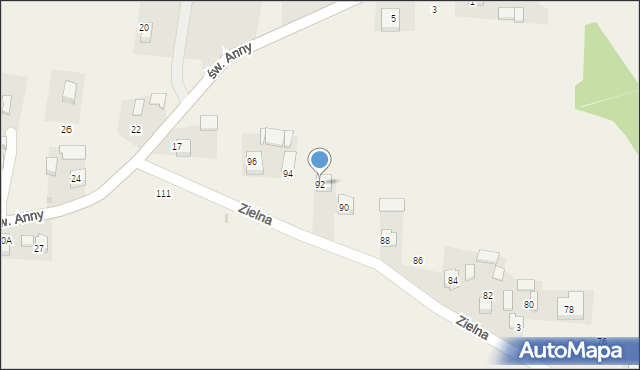 Krasieniec Zakupny, Zielna, 92, mapa Krasieniec Zakupny