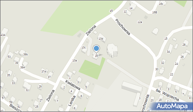 Krosno, Zielona, 10, mapa Krosna