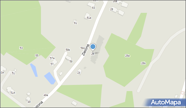 Krosno, Zielona, 26, mapa Krosna