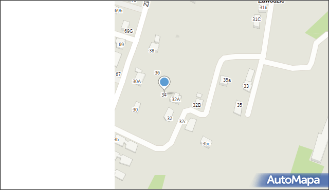 Krosno, Zielona, 34, mapa Krosna