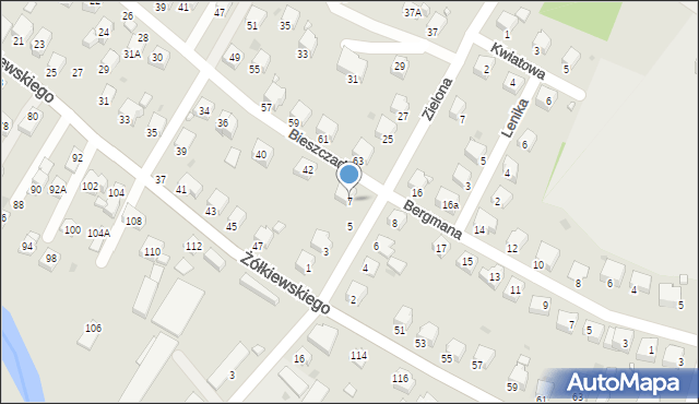 Krosno, Zielona, 7, mapa Krosna