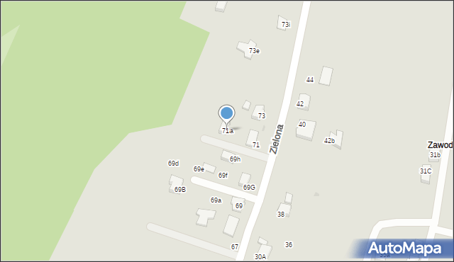 Krosno, Zielona, 71a, mapa Krosna