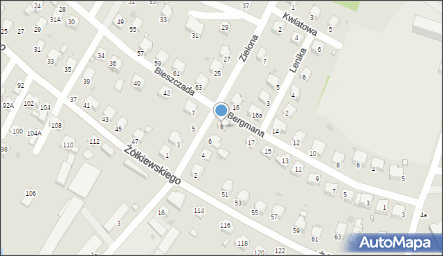 Krosno, Zielona, 8, mapa Krosna