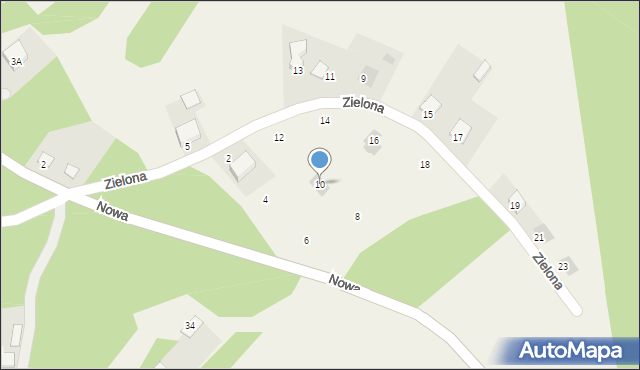 Krzaki, Zielona, 10, mapa Krzaki