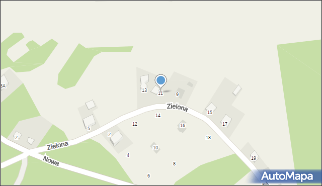 Krzaki, Zielona, 11, mapa Krzaki