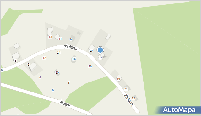 Krzaki, Zielona, 17, mapa Krzaki