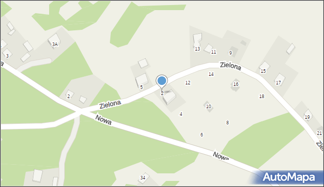 Krzaki, Zielona, 2, mapa Krzaki