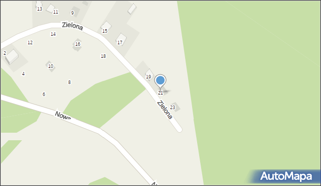 Krzaki, Zielona, 21, mapa Krzaki