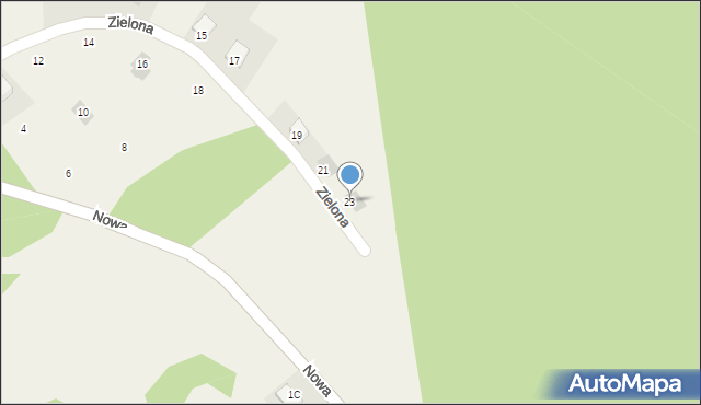 Krzaki, Zielona, 23, mapa Krzaki