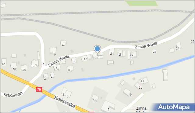 Krzeszowice, Zimna Woda, 14, mapa Krzeszowice