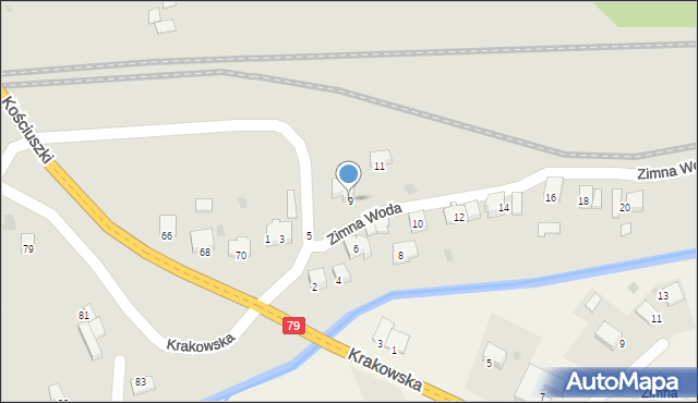 Krzeszowice, Zimna Woda, 9, mapa Krzeszowice