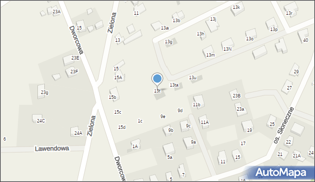 Kunowice, Zielona, 13t, mapa Kunowice