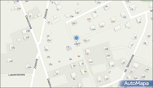 Kunowice, Zielona, 13ta, mapa Kunowice