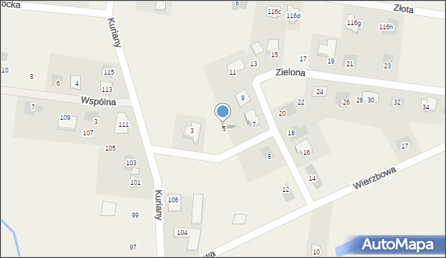 Kuriany, Zielona, 5, mapa Kuriany