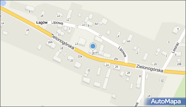 Łagów, Zielonogórska, 15, mapa Łagów