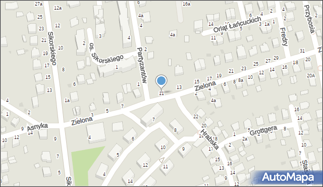 Łańcut, Zielona, 11, mapa Łańcut