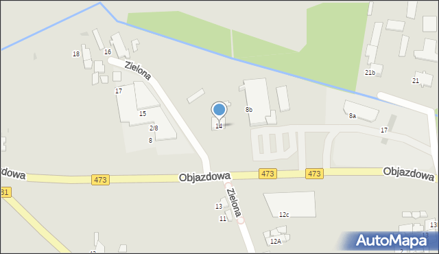 Łask, Zielona, 14, mapa Łask
