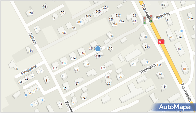 Łęgowo, Zielona, 13B, mapa Łęgowo