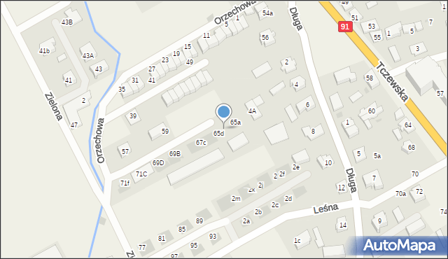 Łęgowo, Zielona, 65c, mapa Łęgowo