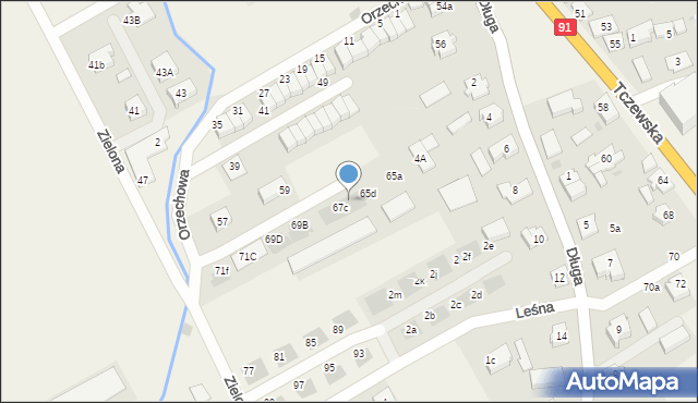 Łęgowo, Zielona, 67b, mapa Łęgowo