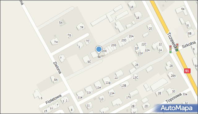 Łęgowo, Zielona, 9a, mapa Łęgowo