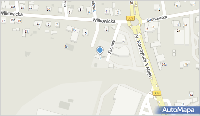 Leszno, Zimowa, 1, mapa Leszno