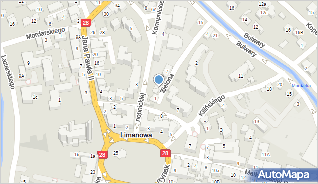 Limanowa, Zielona, 3, mapa Limanowa