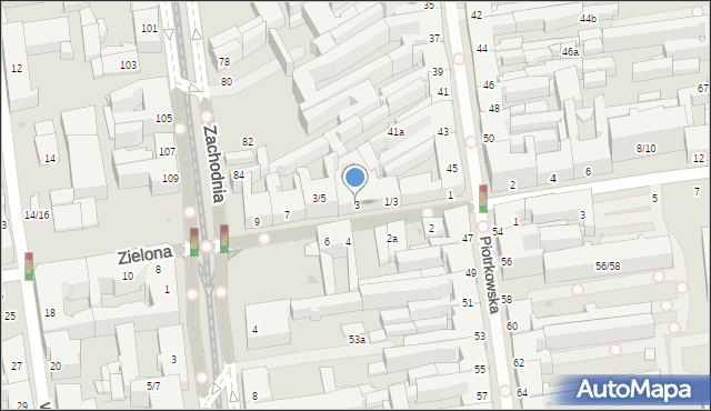 Łódź, Zielona, 3, mapa Łodzi