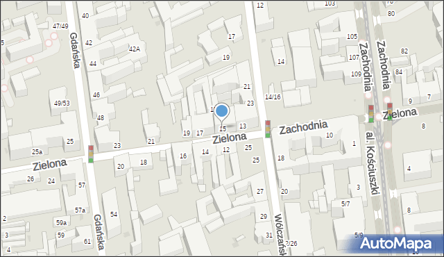 Łódź, Zielona, 15, mapa Łodzi