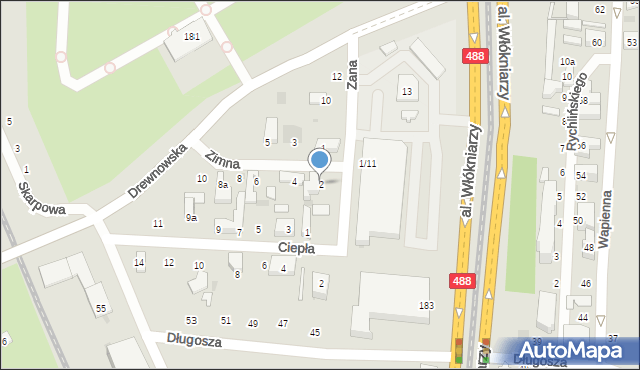 Łódź, Zimna, 2, mapa Łodzi