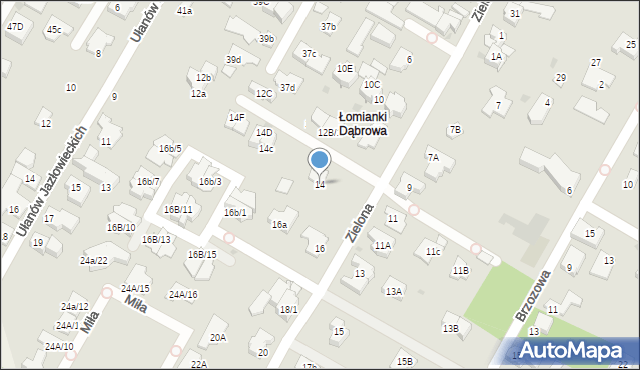 Łomianki, Zielona, 14, mapa Łomianki