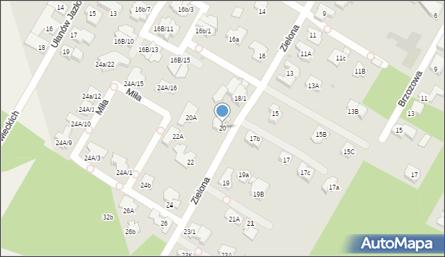 Łomianki, Zielona, 20, mapa Łomianki