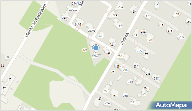 Łomianki, Zielona, 28, mapa Łomianki