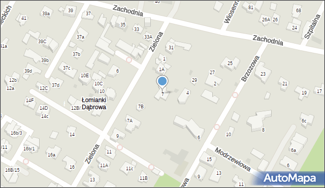 Łomianki, Zielona, 7, mapa Łomianki