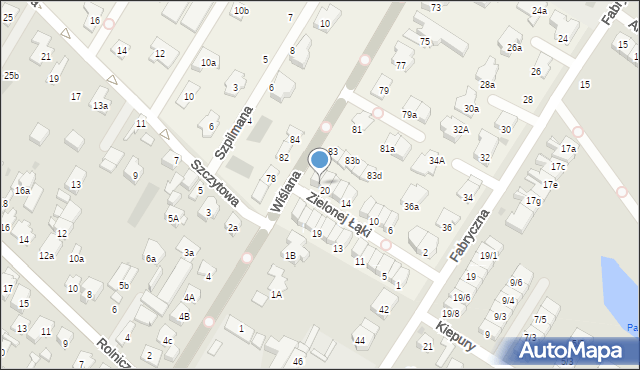 Łomianki Dolne, Zielonej Łąki, 22, mapa Łomianki Dolne