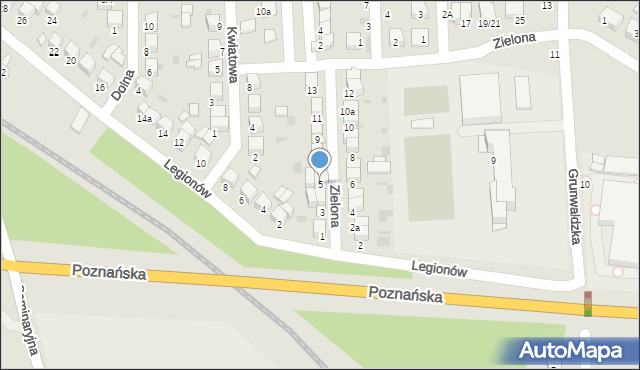 Łowicz, Zielona, 5, mapa Łowicza