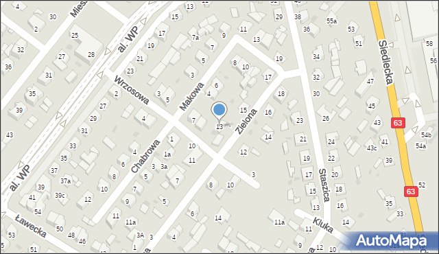 Łuków, Zielona, 13, mapa Łuków