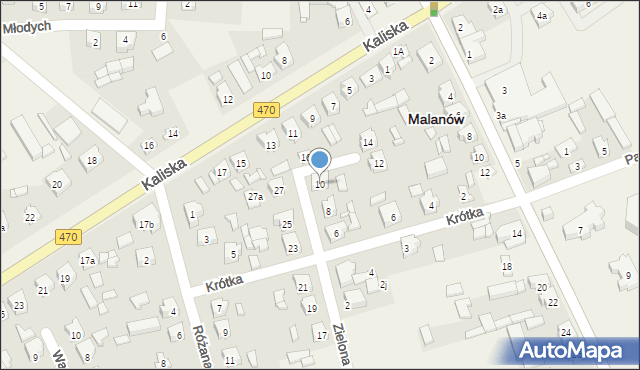 Malanów, Zielona, 10, mapa Malanów