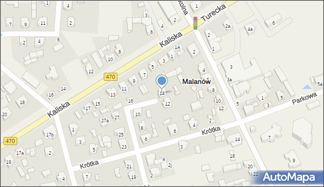 Malanów, Zielona, 14, mapa Malanów