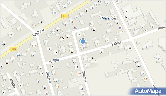 Malanów, Zielona, 6, mapa Malanów