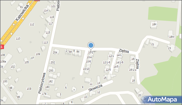 Mikołów, Ziębia, 10/1, mapa Mikołów