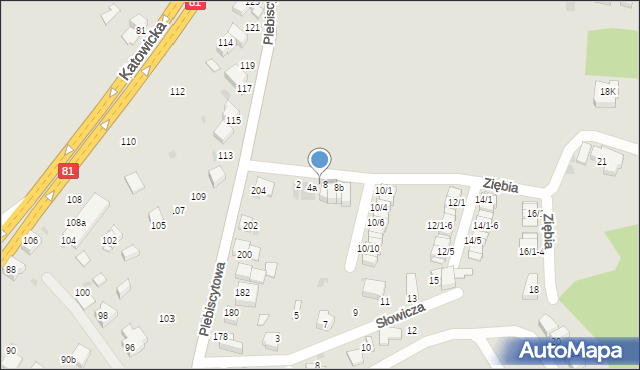 Mikołów, Ziębia, 6, mapa Mikołów