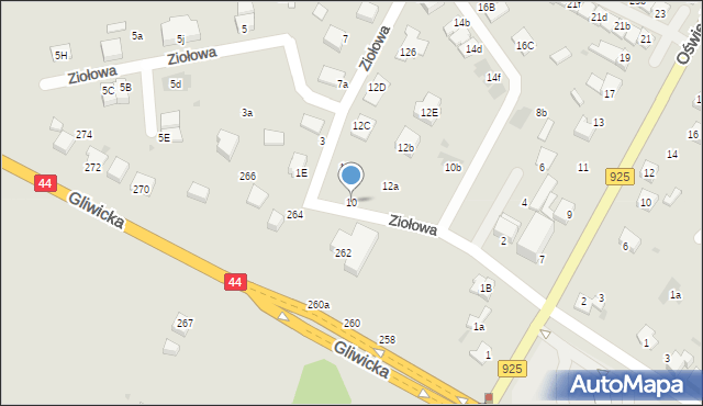 Mikołów, Ziołowa, 10, mapa Mikołów