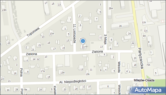 Milejów-Osada, Zielona, 11, mapa Milejów-Osada