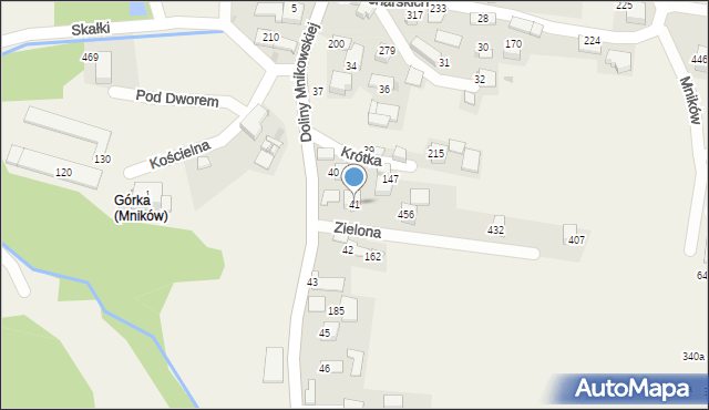 Mników, Zielona, 1, mapa Mników
