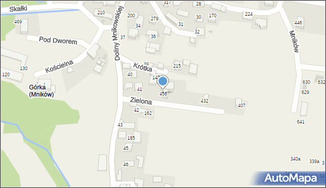 Mników, Zielona, 3, mapa Mników