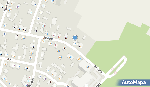 Mońki, Zielona, 19A, mapa Mońki
