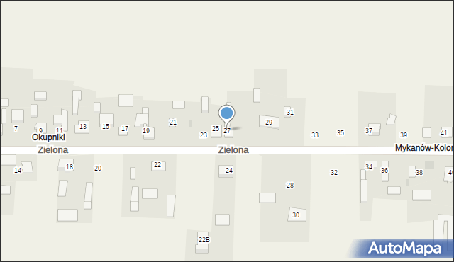 Mykanów, Zielona, 27, mapa Mykanów