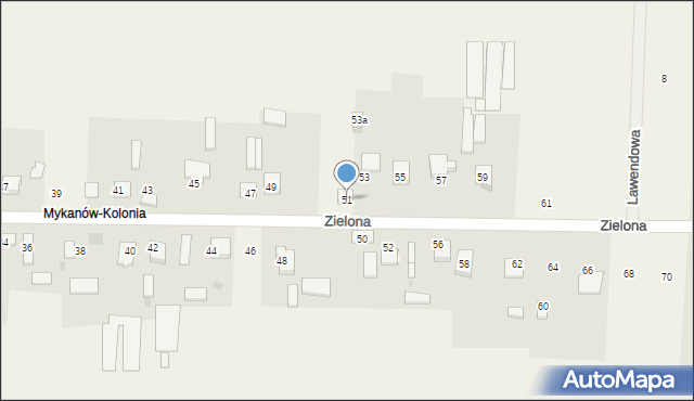 Mykanów, Zielona, 51, mapa Mykanów